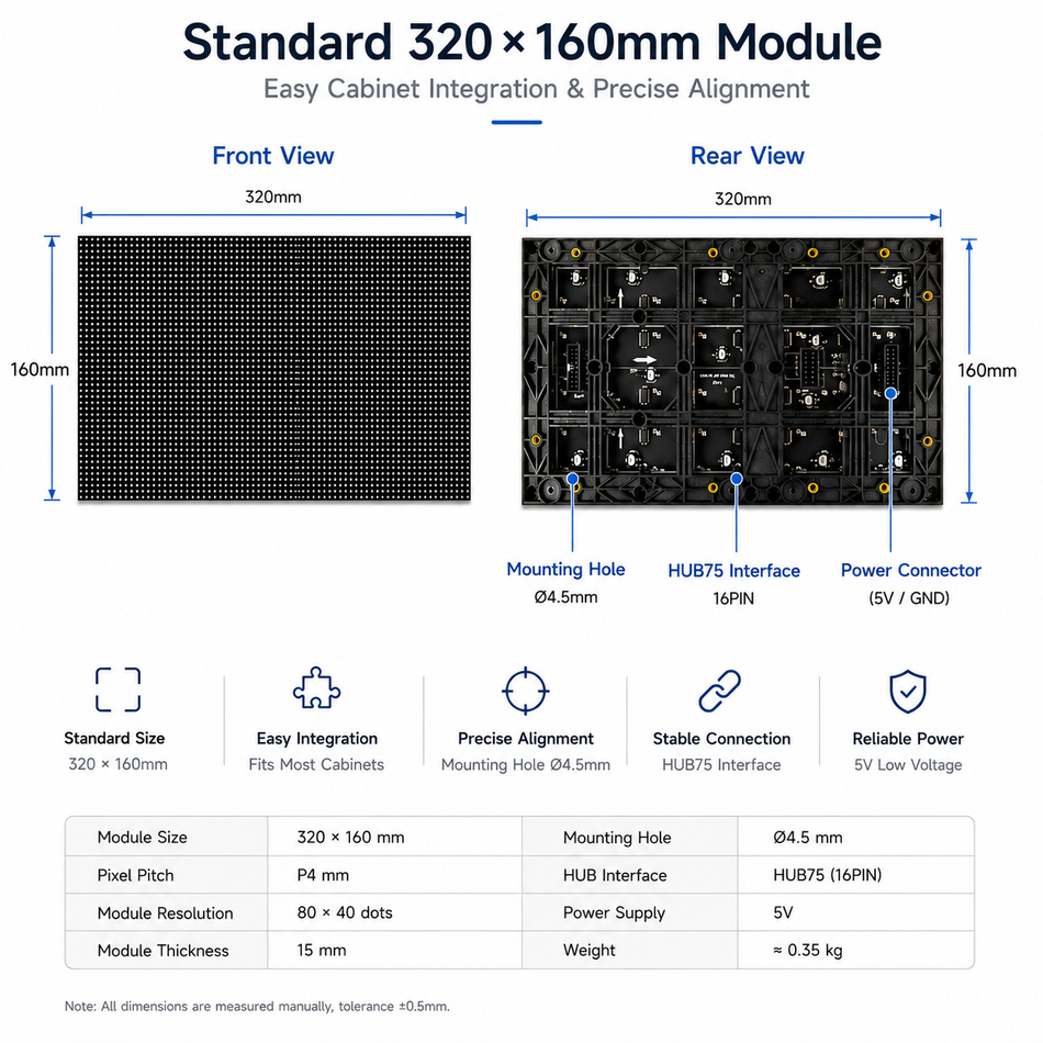 PID-S Series P4 Indoor LED Module - 320×160mm SMD Panel | 4mm Pixel Pitch | Commercial & Stage Displays | 1pcs / 40pcs