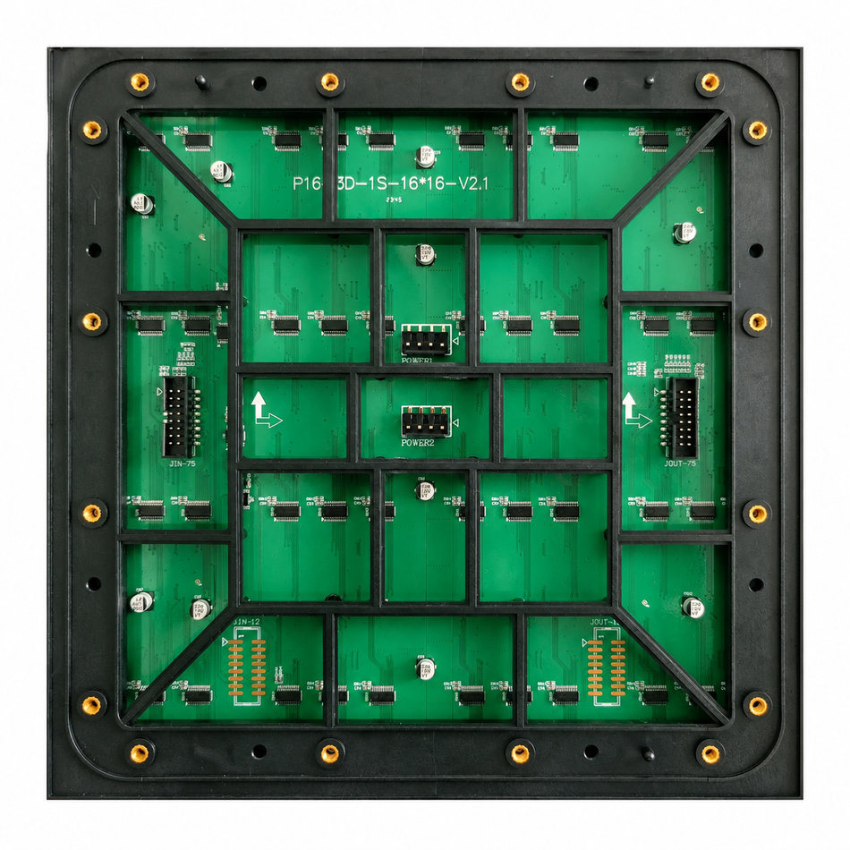 PO-S Series P16 High Brightness Outdoor LED Display Module – 256×256mm IP65 Screw-Lock | SMD | Rear Service | High Brightness LED Display & Highway Billboards